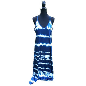 Maxi Spaghetti Stripe Blue & White Tie-Dye Dress